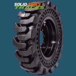 Set of 4 Solid Rubber Tires 10-16.5 with 6 lug rims for Case, Bobcat