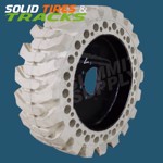 Set of 4, 12-16.5 / 12x16.5 Non-Marking Solid Skid Steer Tires  - Severe Duty White