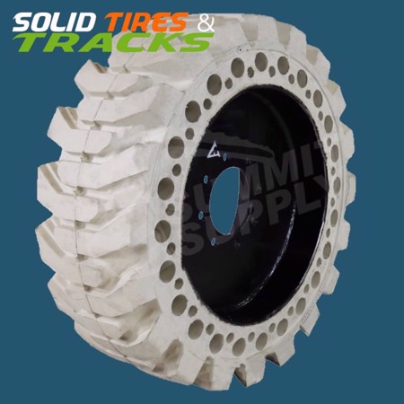 Set of 4, 12-16.5 / 12x16.5 Non-Marking Solid Skid Steer Tires  - Severe Duty White