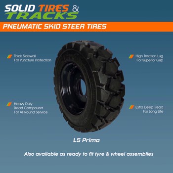 Set of 4, 12x16.5 Primo L-5 Skid Steer Tires with Rims - Extreme Duty