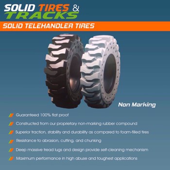 Set of 4, 13.00-24 Telehandler Solid Tires with 5 Bolt Hole Rims