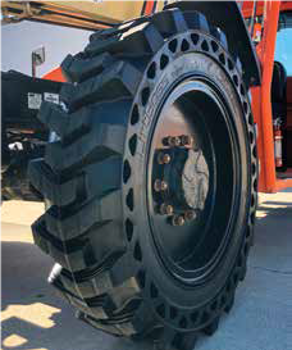 Set of 4, 14.00-28 Solid Rubber Telehandler Tires with 10 bolt Rims - Severe Duty