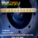 Set of 4, Solid Skid Steer Tires 12-16.5 / 33x12-20 with 9" Center Hub for Bobcat 750+ - Smooth Tread