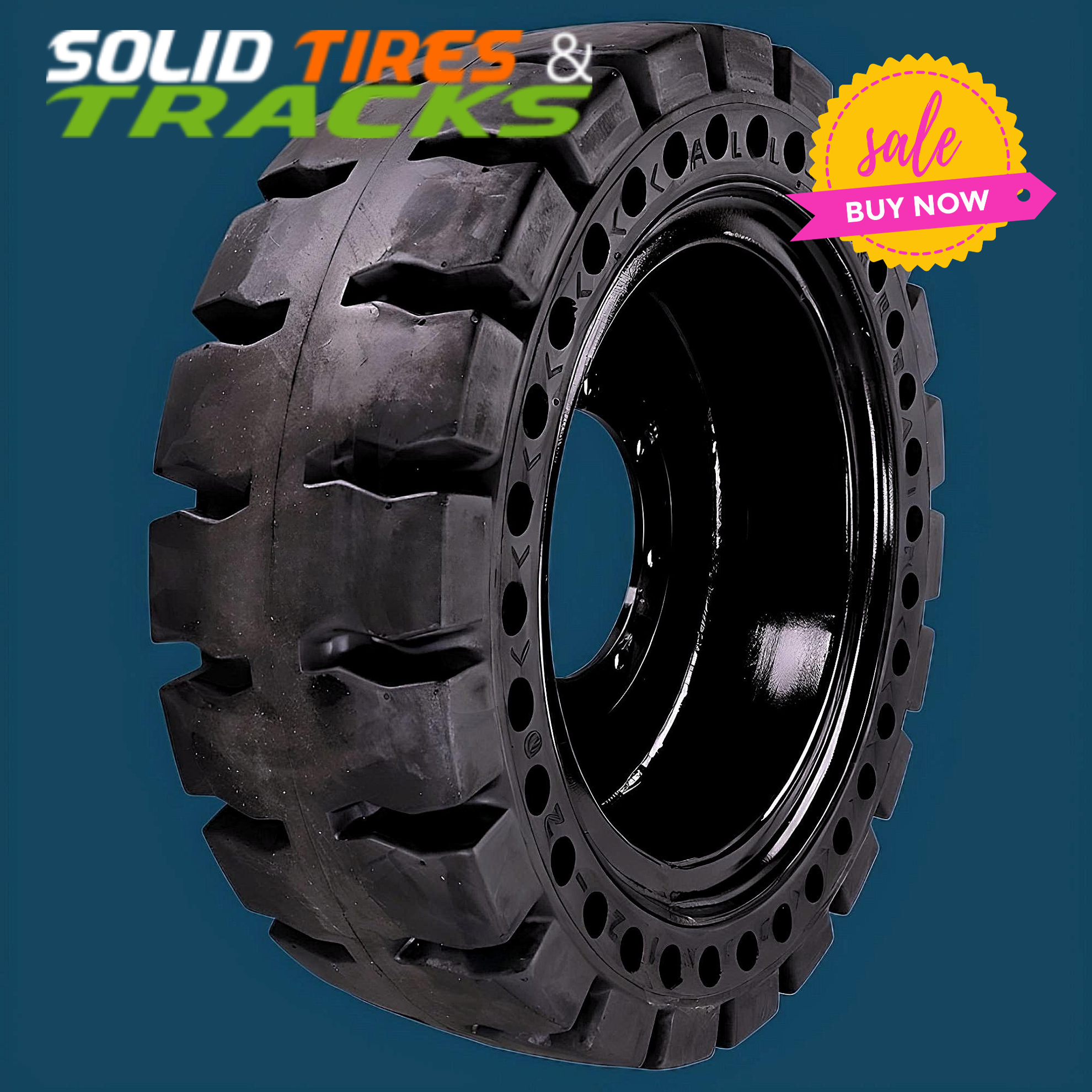 thumbnail image 2 of Radmeister 12x16.5 / 33x12-20 Solid Skid Steer Tires On Rims – 4-Pack – Fits Bobcat, Case, Cat 2 of 4
